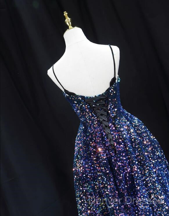 Sequins V-Neckline Short Straps Homecoming Dress, Short Sequins Prom Dress