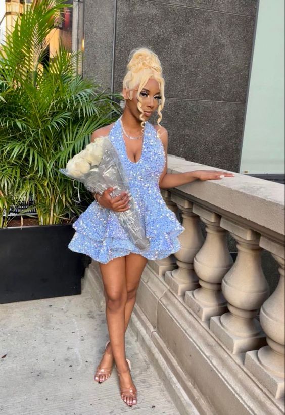 Sexy 17Th Birthday Dress Short Blue Homecoming Dress Birthday Outfits