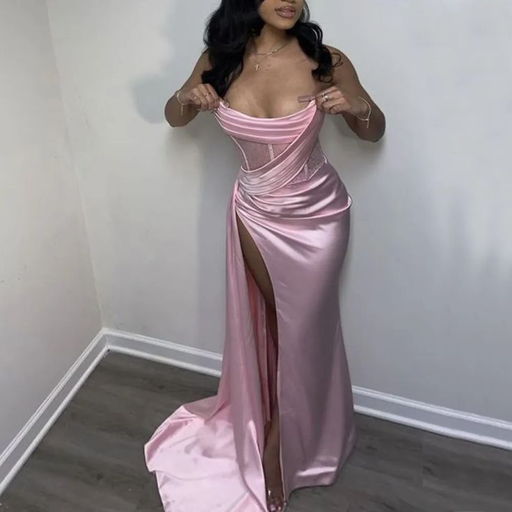 Sexy 17Th Birthday Dress Stapless Mermaid Prom Dress For Black Girls Thigh-High Slits Pleats Beading Birthday Outfits