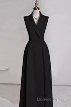 Sexy A Line Black Satin Party Dress Long Prom Dress