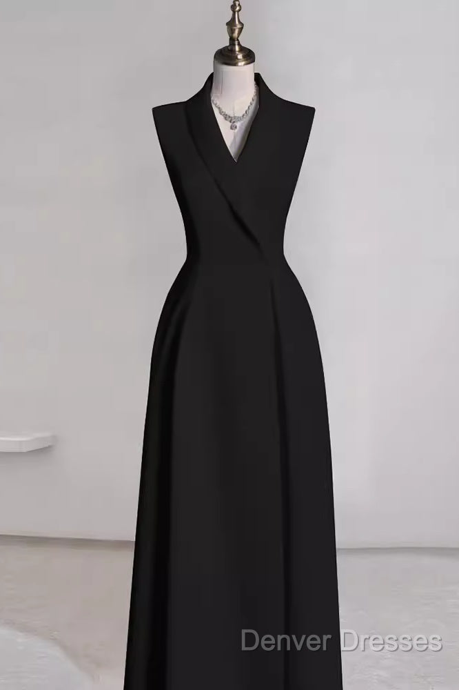 Sexy A Line Black Satin Party Dress Long Prom Dress