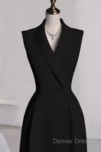 Sexy A Line Black Satin Party Dress Long Prom Dress