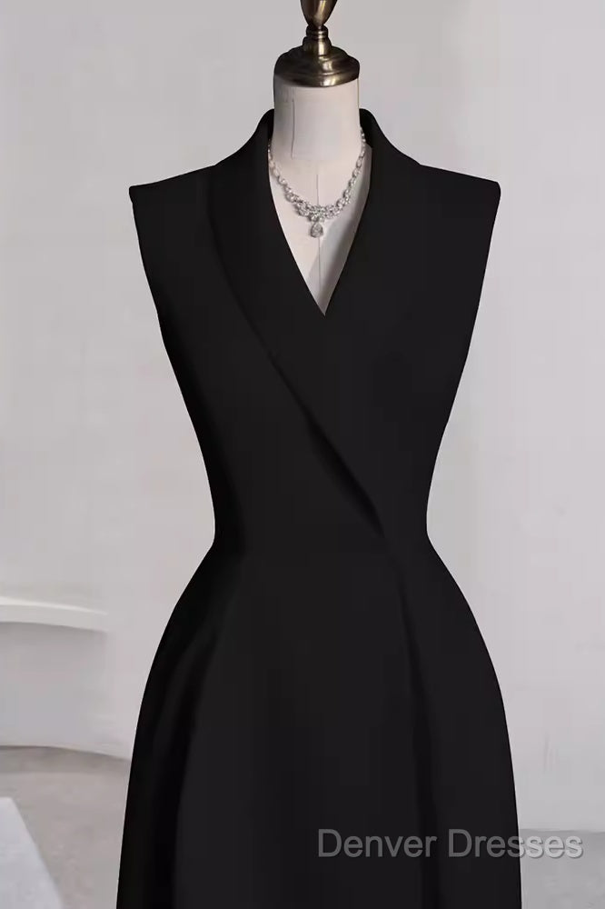 Sexy A Line Black Satin Party Dress Long Prom Dress