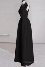 Sexy A Line Black Satin Party Dress Long Prom Dress