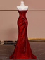Sexy Mermaid Burgundy Sequin Long Prom Dress