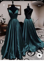 Sexy A Line Dark Green Satin Backless Prom Dress 21Th Birthday Outfit