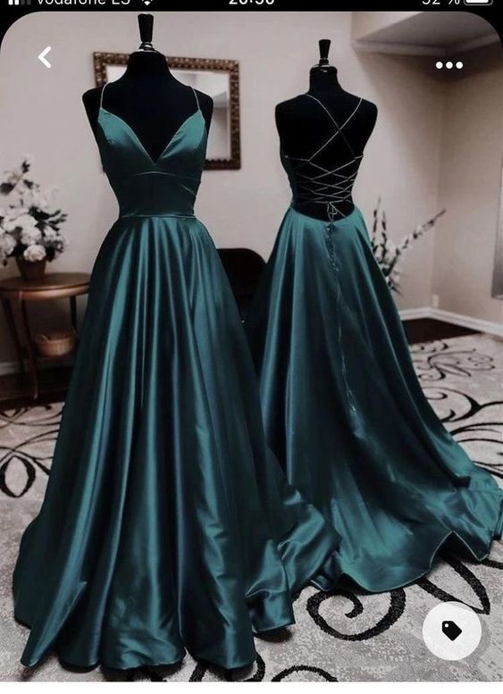 Sexy A Line Dark Green Satin Backless Prom Dress 21Th Birthday Outfit