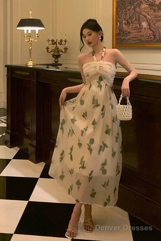 Sexy A Line Halter Floral Prom Dresses Birthday Outfits Evening Gown