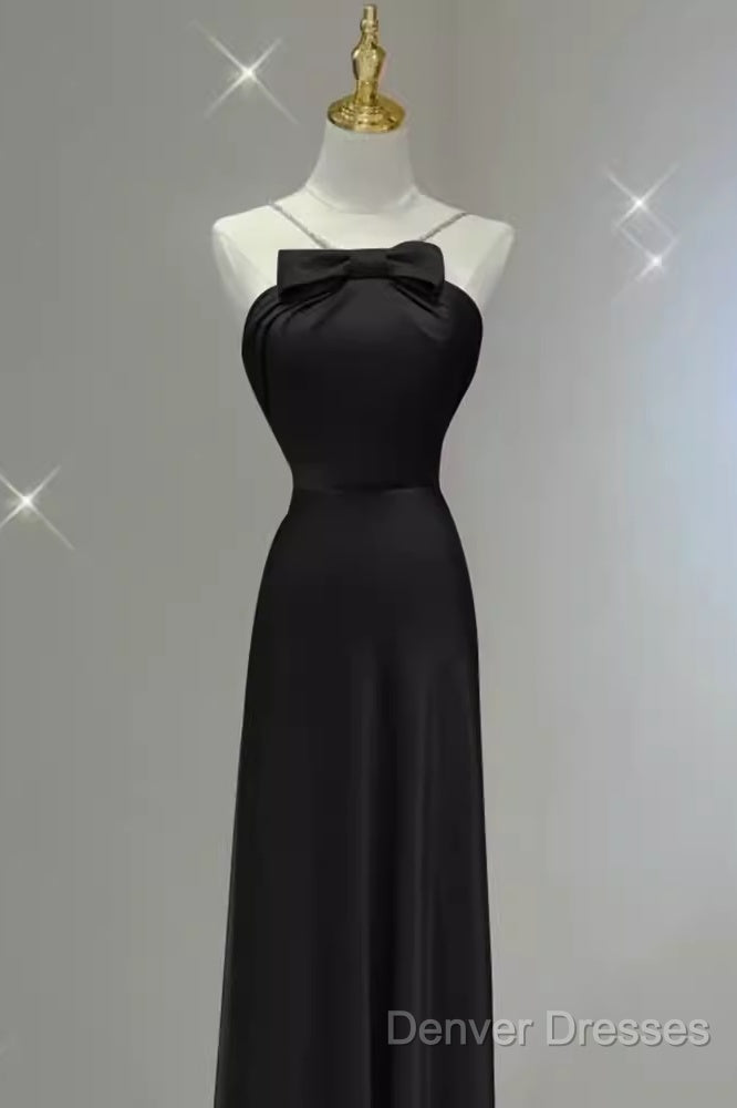 Sexy A Line Halter Long Black Satin Prom Dress Secondary image