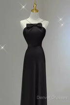 Sexy A Line Halter Long Black Satin Prom Dress