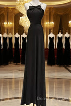 Sexy A Line Halter Long Black Satin Prom Dress