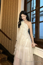 Sexy A Line Halter Neckline Chiffon Ruffles Evening Dress Prom Dresses