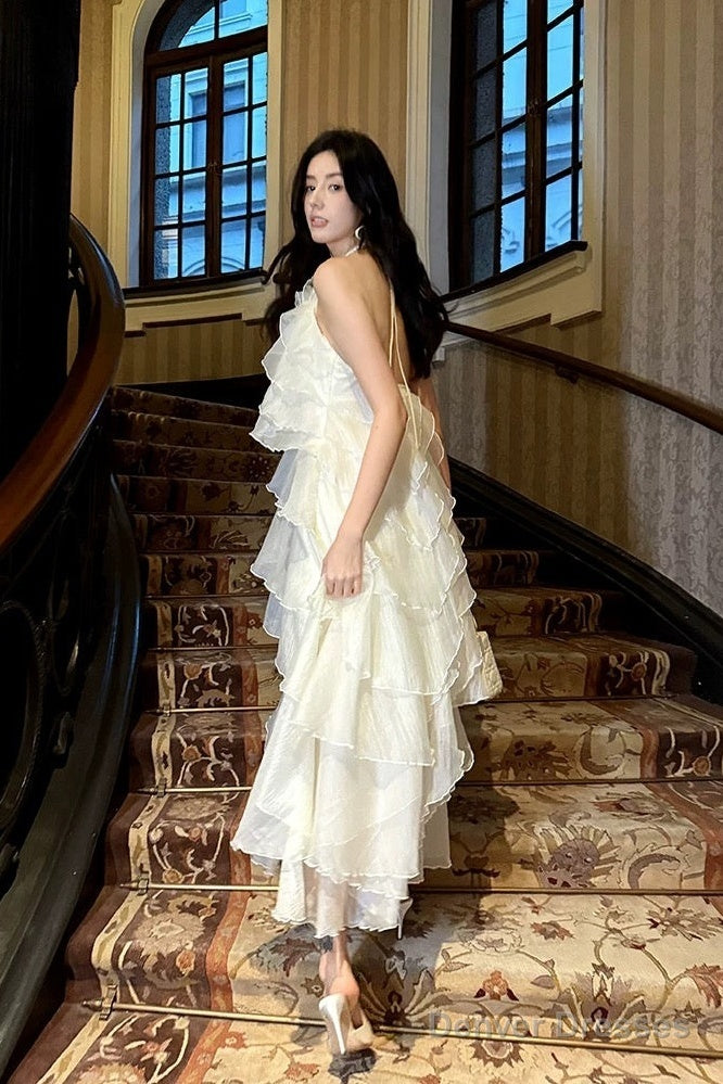 Sexy A Line Halter Neckline Chiffon Ruffles Evening Dress Prom Dresses