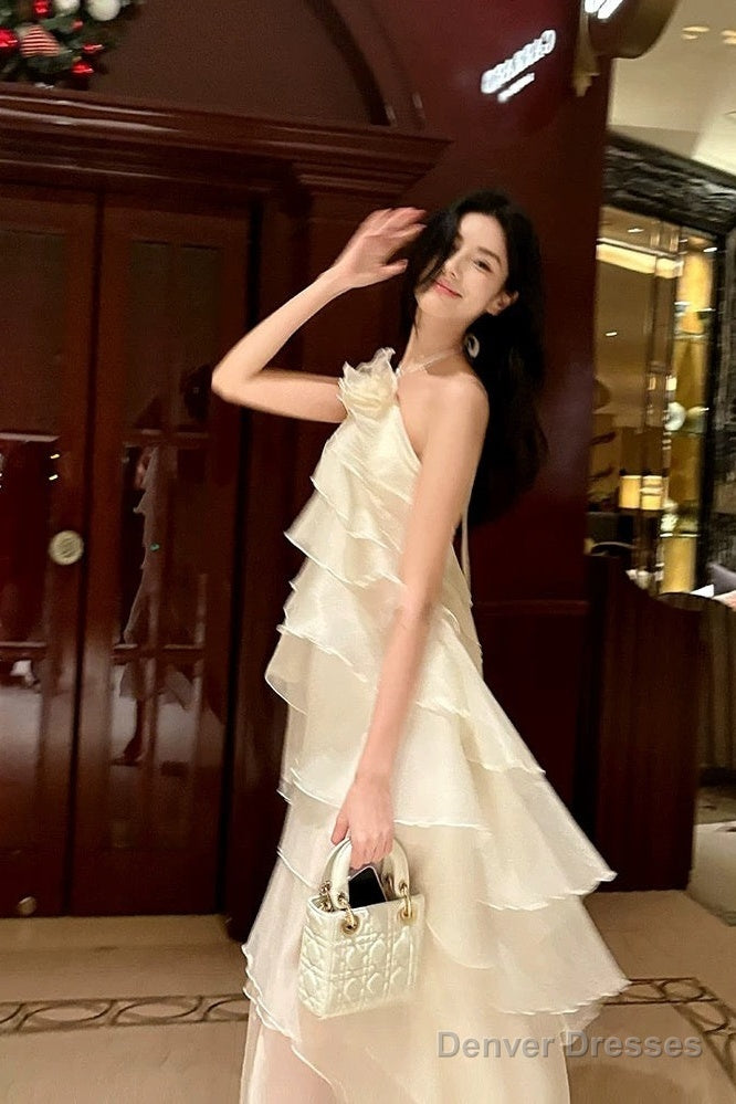 Sexy A Line Halter Neckline Chiffon Ruffles Evening Dress Prom Dresses