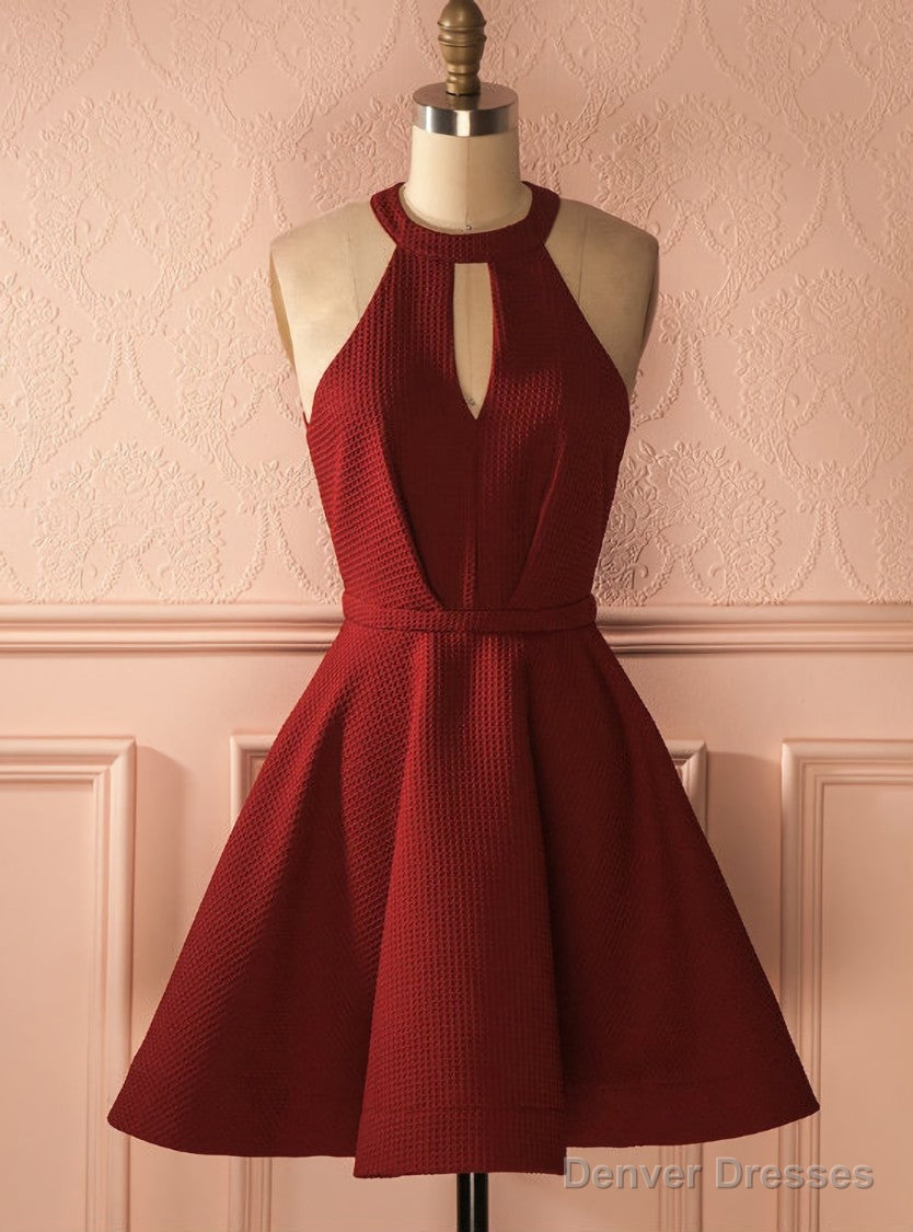 Sexy A-Line Halter Open-Back Burgundy Short Homecoming Dress With Pleats Main image