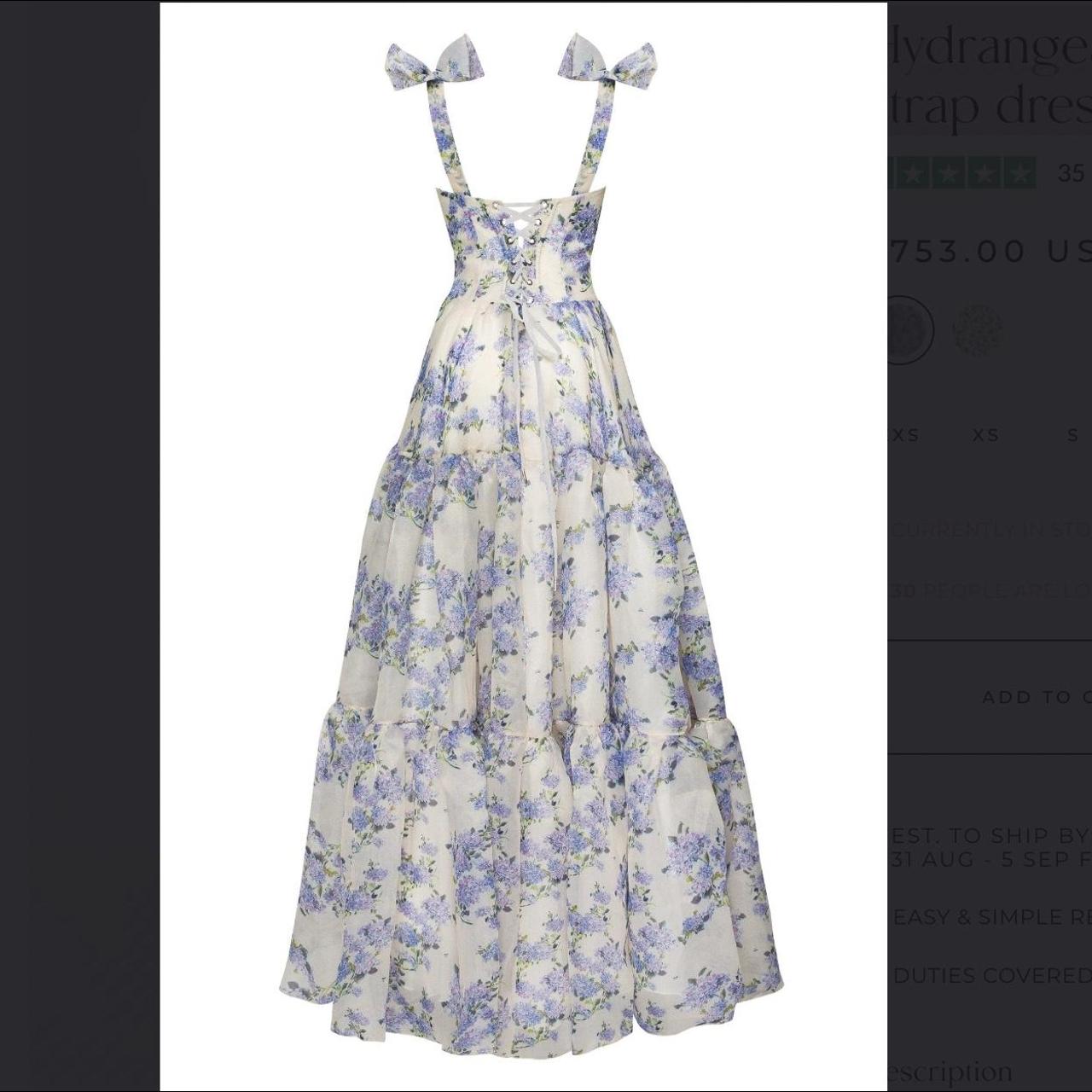 Sexy A Line Long Blue Floral Prom Dress Blue And White Party Dress