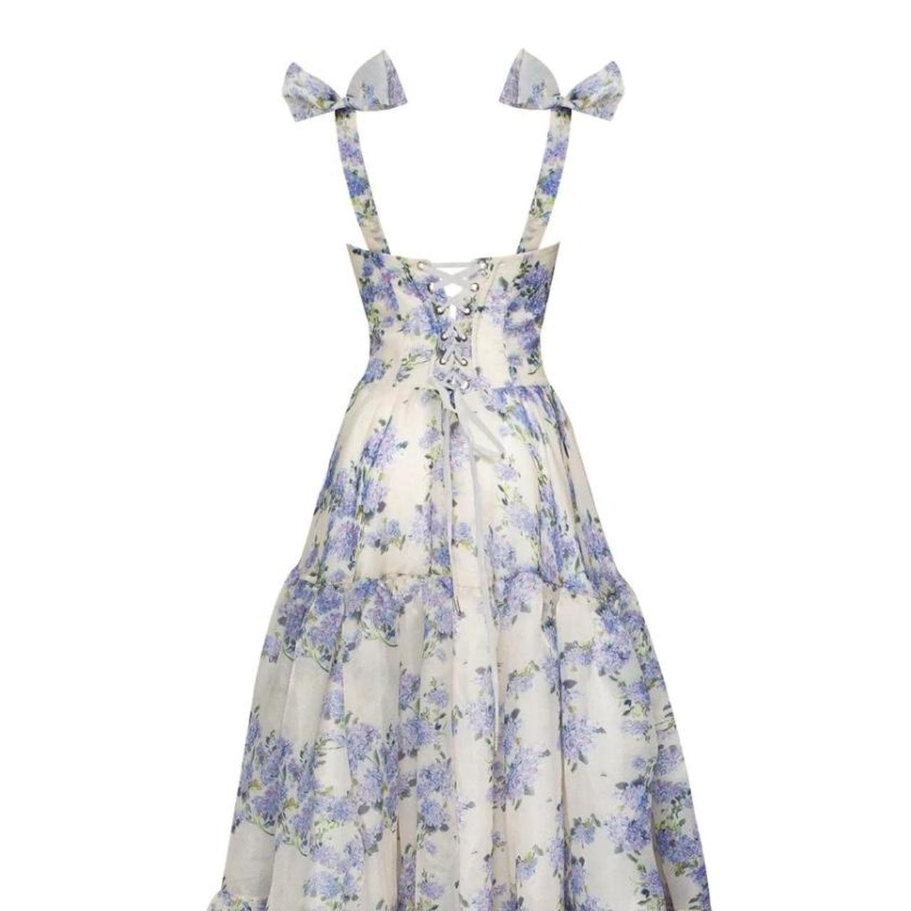 Sexy A Line Long Blue Floral Prom Dress Blue And White Party Dress