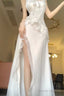 Sexy A Line Long Prom Dress Slit White Evening Dress
