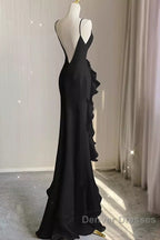 Sexy A Line Long Senior Chiffon Black Prom Dress Formal Dress