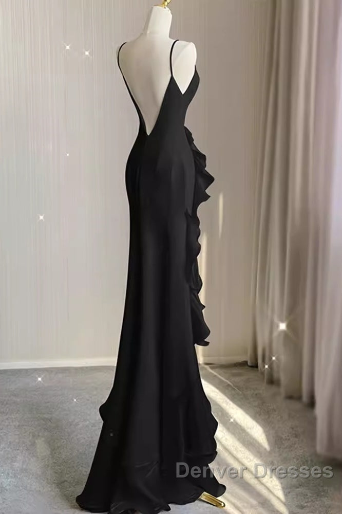 Sexy A Line Long Senior Chiffon Black Prom Dress Formal Dress
