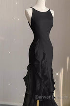 Sexy A Line Long Senior Chiffon Black Prom Dress Formal Dress