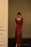 Sexy A Line Long Sleeves Red Satin Prom Dresses Birthday Outfits