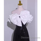 Sexy A Line Off The Shoulder Long Black Sequin Prom Dress