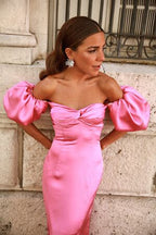 Sexy A Line Off The Shoulder Long Pink Prom Dress Party Dress