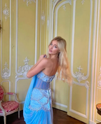 Sexy A Line Off The Shoulder Maxi Long Party Light Blue Chiffon Prom Dress Evening Dress
