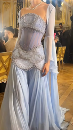 Sexy A Line Off The Shoulder Maxi Long Party Light Blue Chiffon Prom Dress Evening Dress