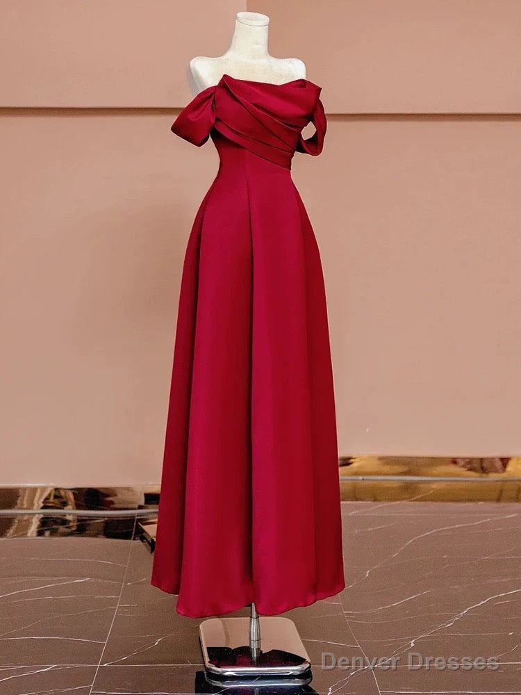 Sexy A Line Off The Shoulder Red Satin Floor Length Evening Dress Prom Dresses Secondary image