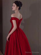 Sexy A Line Off The Shoulder Satin Red Floor Length Evening Dress Prom Dresses
