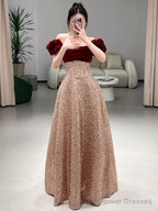 Sexy A Line Off The Shoulder Sequin Floor Length Evening Dress Prom Dresses