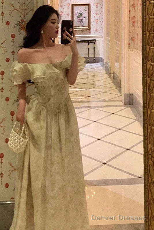 Sexy A Line Off The Shoulder Short Sleeves Floral Prom Dresses Birthday Outfits Evening Gown