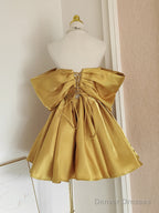 Sexy A Line Off The Shoulder Yellow Satin Travel Vacation Dresses Short Birthday Dress