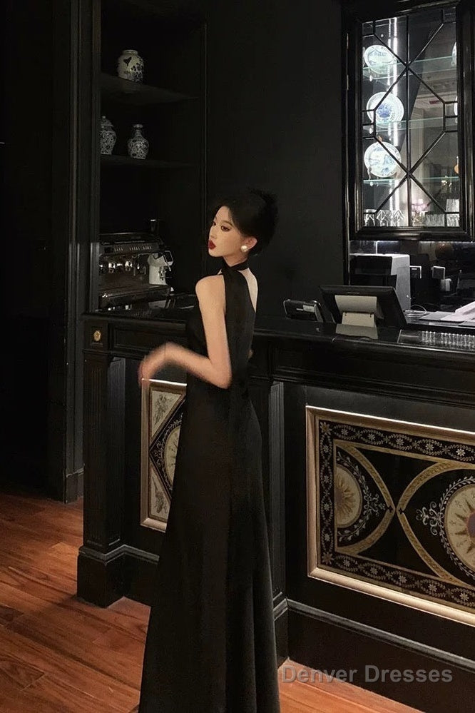 Sexy A Line One Shoulder Black Floor Length Prom Dresses Birthday Dress