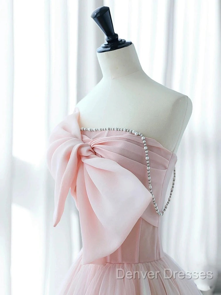 Sexy A-Line Pink Tulle Long Prom Dress Secondary image
