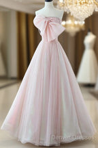 Sexy A-Line Pink Tulle Long Prom Dress
