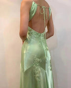 Sexy A Line Sage Green Satin Prom Dress 21Th Birthday Outfit