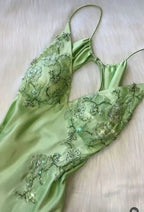Sexy A Line Sage Green Satin Prom Dress 21Th Birthday Outfit