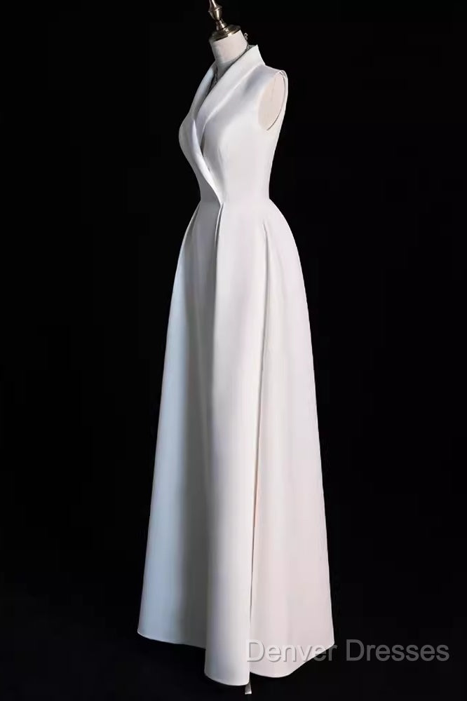 Sexy A Line Satin Party Dress Long White Prom Dress Secondary image
