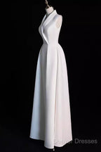 Sexy A Line Satin Party Dress Long White Prom Dress