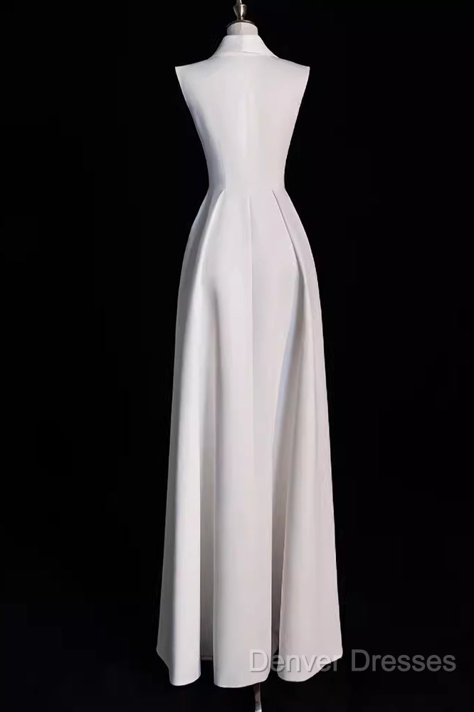 Sexy A Line Satin Party Dress Long White Prom Dress