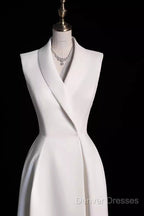 Sexy A Line Satin Party Dress Long White Prom Dress