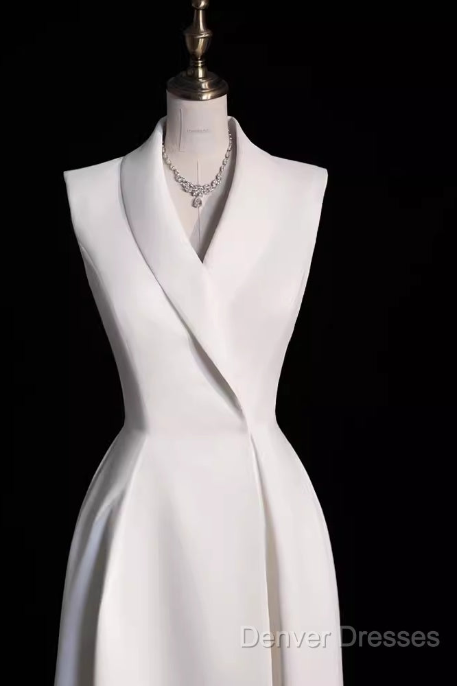 Sexy A Line Satin Party Dress Long White Prom Dress