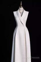 Sexy A Line Satin Party Dress Long White Prom Dress
