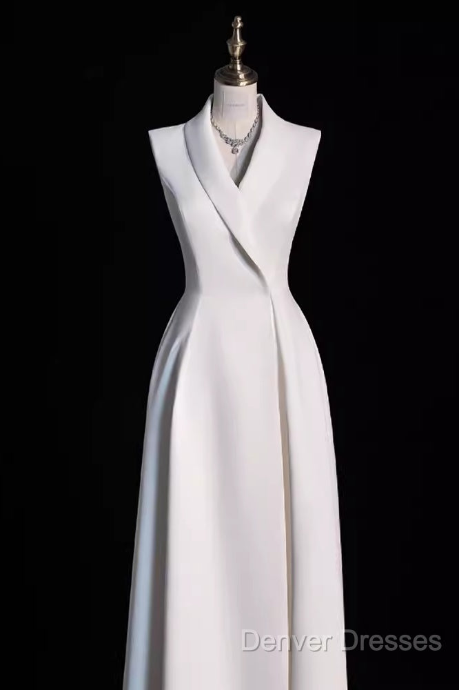 Sexy A Line Satin Party Dress Long White Prom Dress