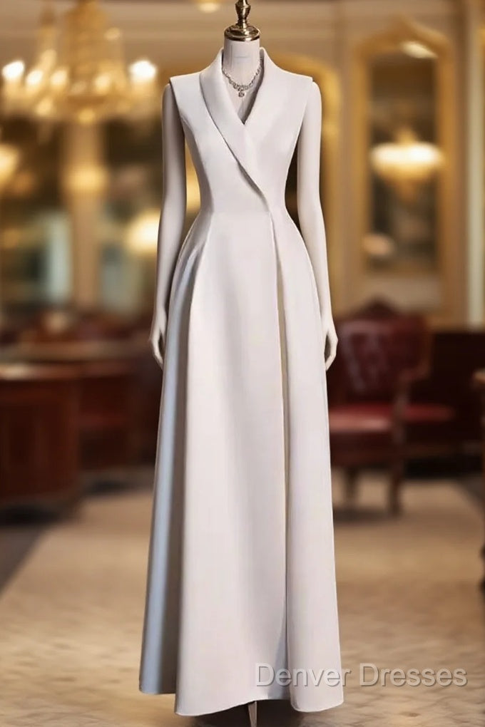 Sexy A Line Satin Party Dress Long White Prom Dress Main image