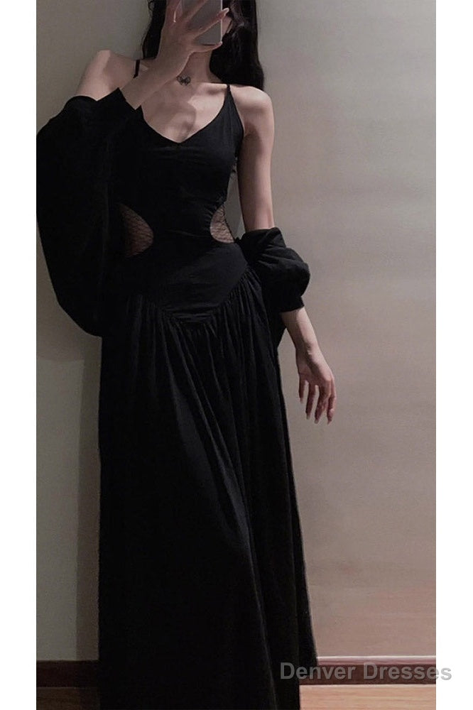 Sexy A Line Spaghetti Straps Black Beach Dress WomenS Vacation Dresses Birthday Dress Secondary image