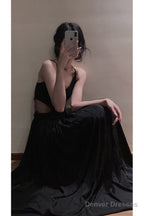 Sexy A Line Spaghetti Straps Black Beach Dress WomenS Vacation Dresses Birthday Dress